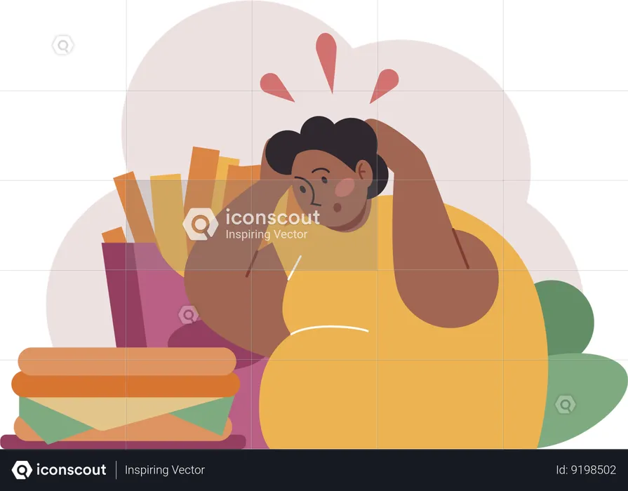 Fat woman with burger  Illustration