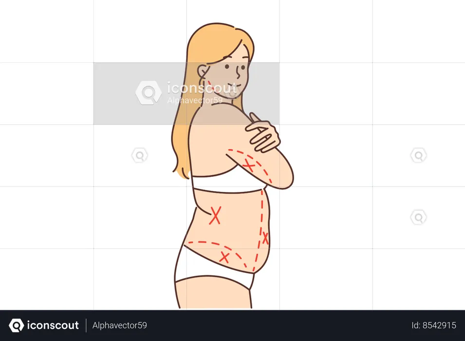 Fat woman without clothes with lines on body  Illustration