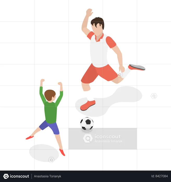 Father and child playing football together  Illustration