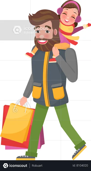 Father and daughter are happy doing Christmas shopping  Illustration