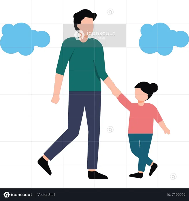 Father and daughter are walking  Illustration