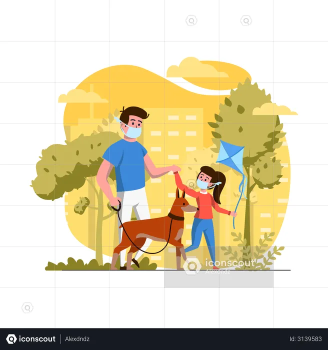 Father and daughter going for walk  Illustration
