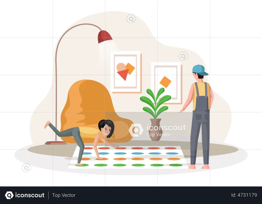 Father and daughter playing twister game  Illustration
