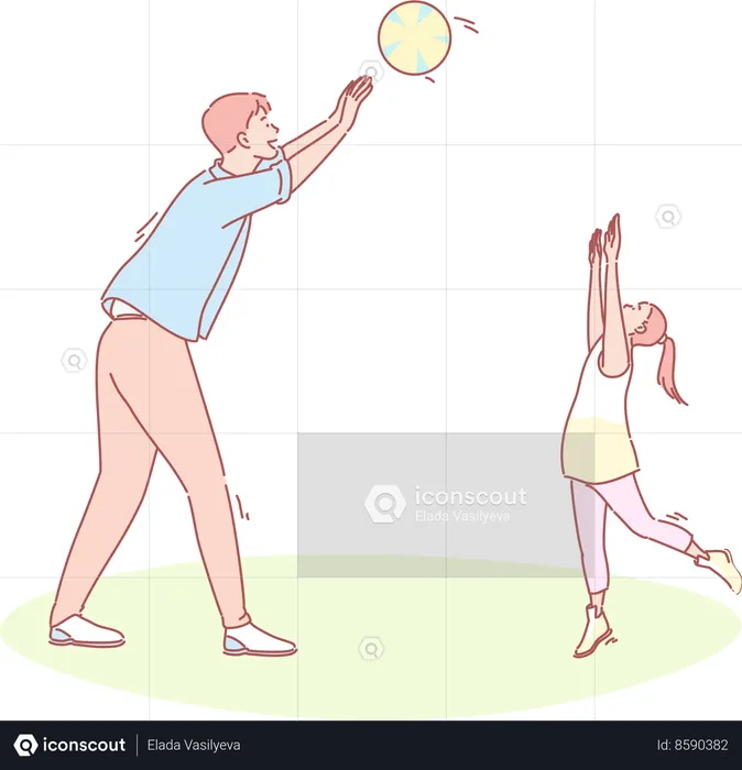 Father and daughter playing volleyball  Illustration