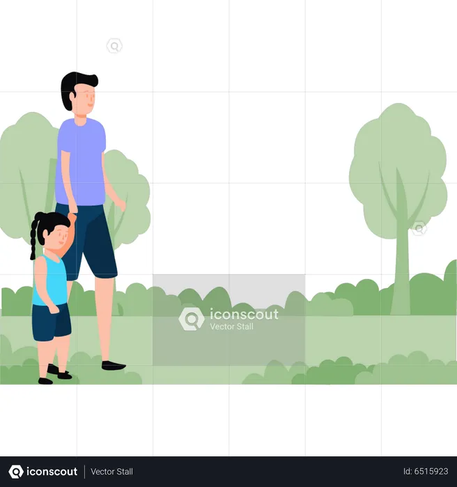 Father and daughter walking in park  Illustration