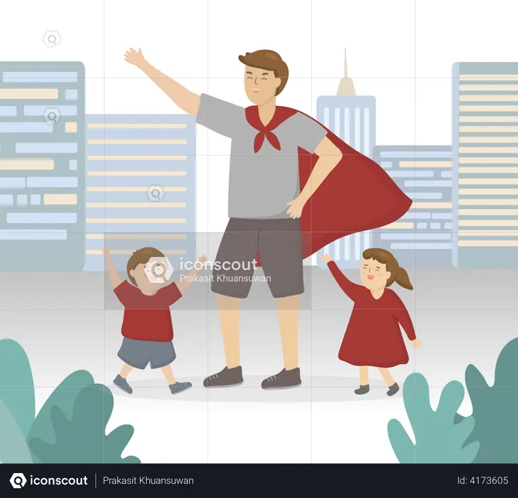 Father and kids enjoyed Father's Day  Illustration