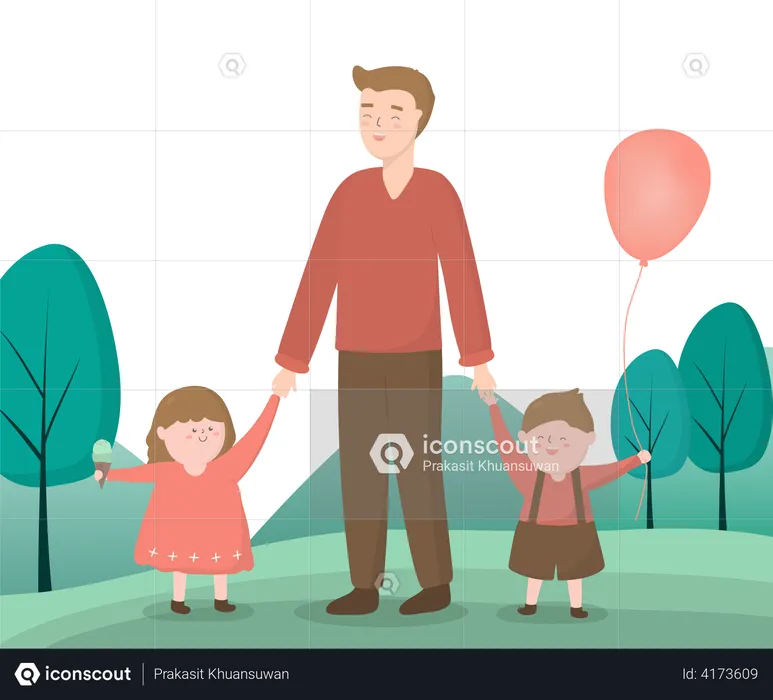 Father and kids enjoying Father's Day  Illustration