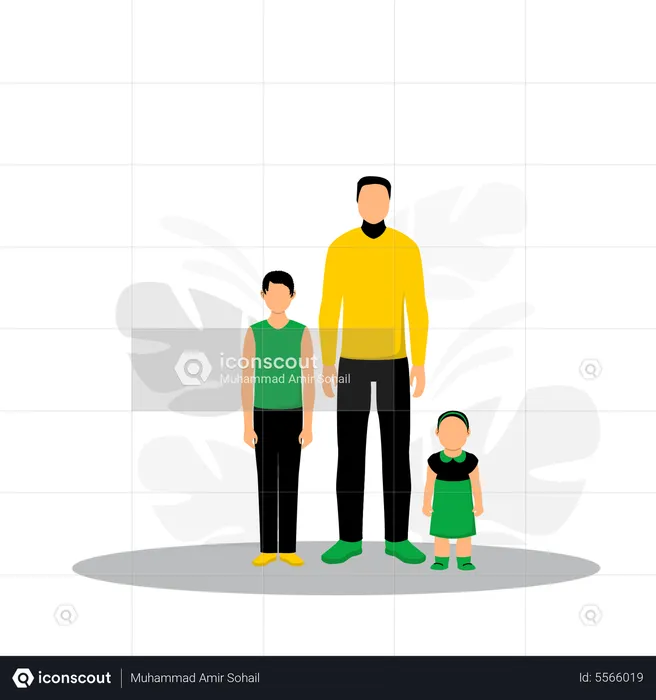 Father And Kids  Illustration