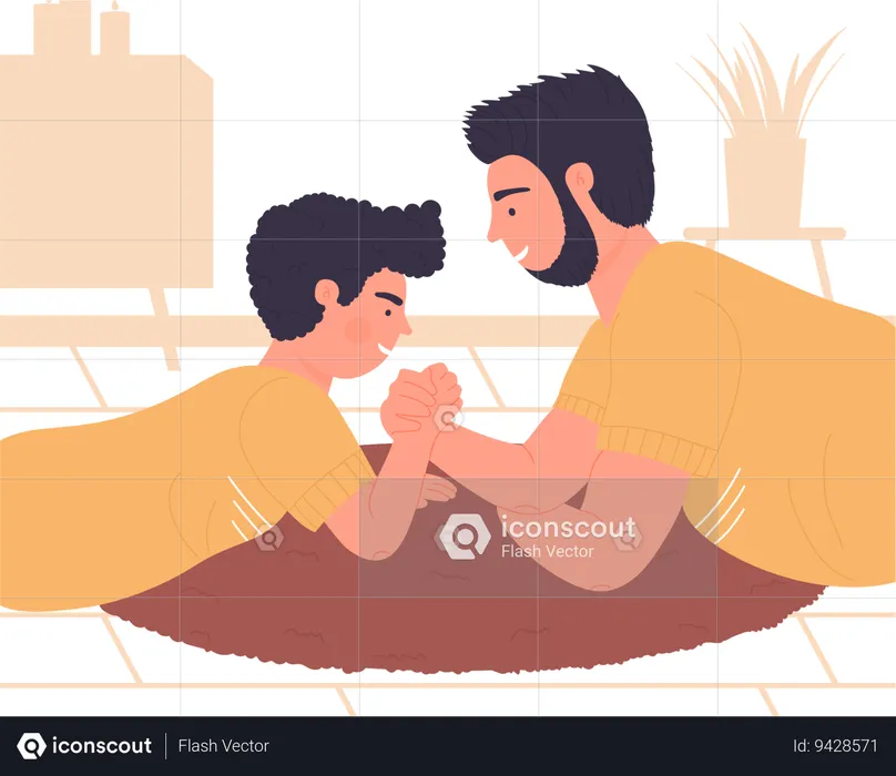 Father and son doing hand combat  Illustration