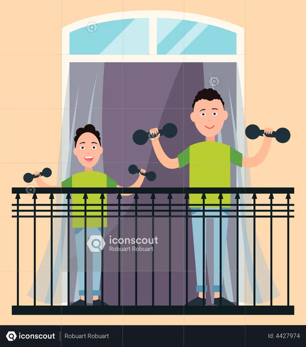 Father and son doing workout  Illustration