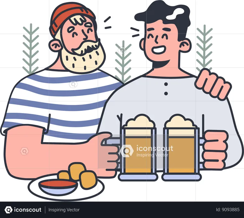 Father and son drinking beer gather  Illustration