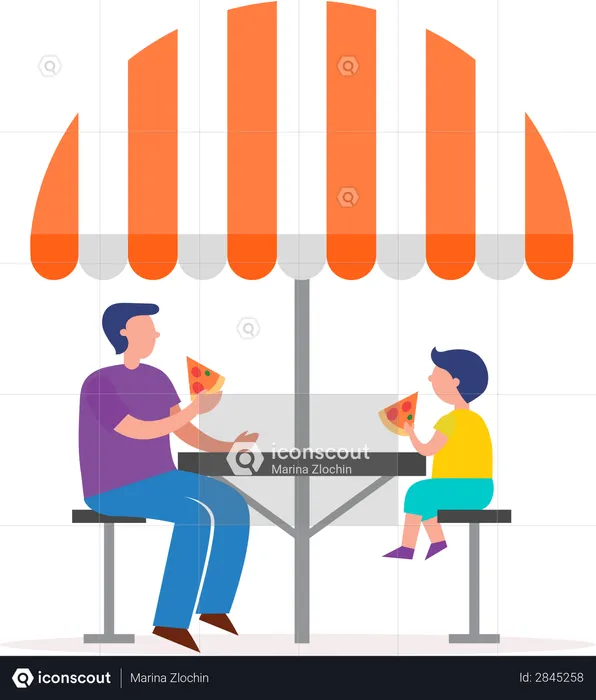 Father and son eating ice cream  Illustration
