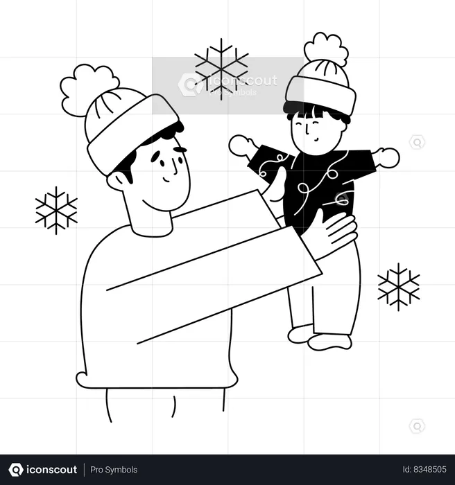 Father and Son Enjoy Winter  Illustration