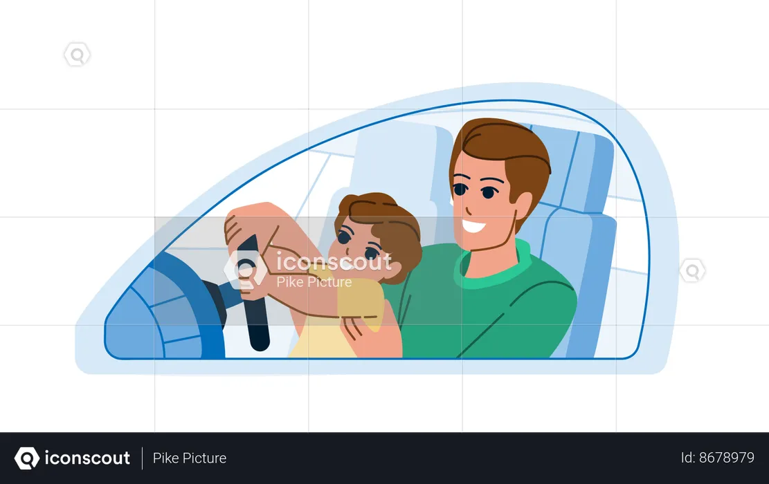 Father and son enjoying driving  Illustration