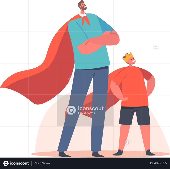 Father and son feeling like superman  Illustration