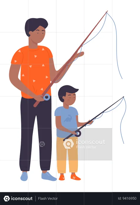 Father and son fishing  Illustration