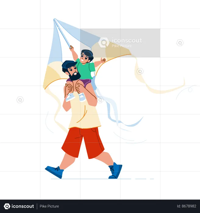 Father and son flying kite  Illustration