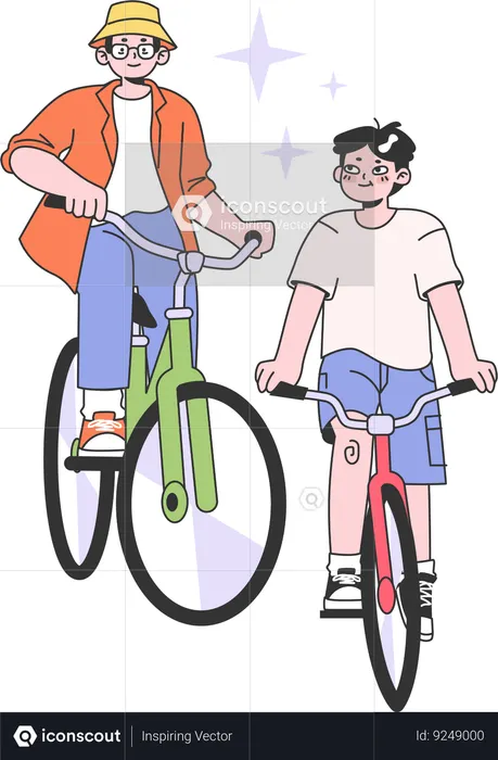 Father and son going for bicycle ride  Illustration