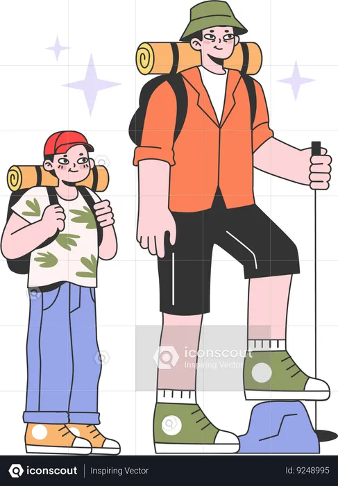 Father and son going for trekking  Illustration