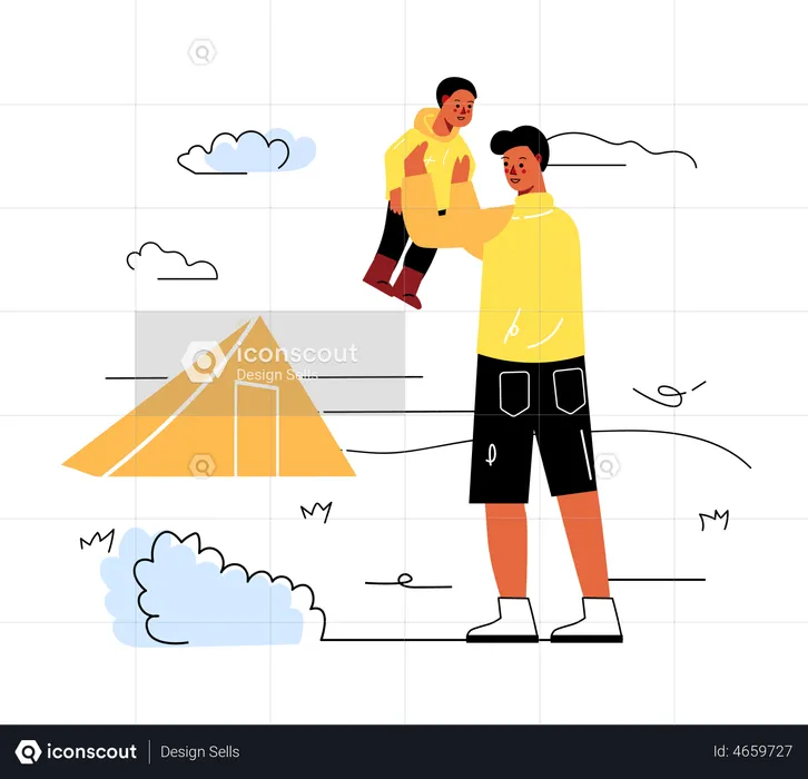 Father and son on picnic  Illustration