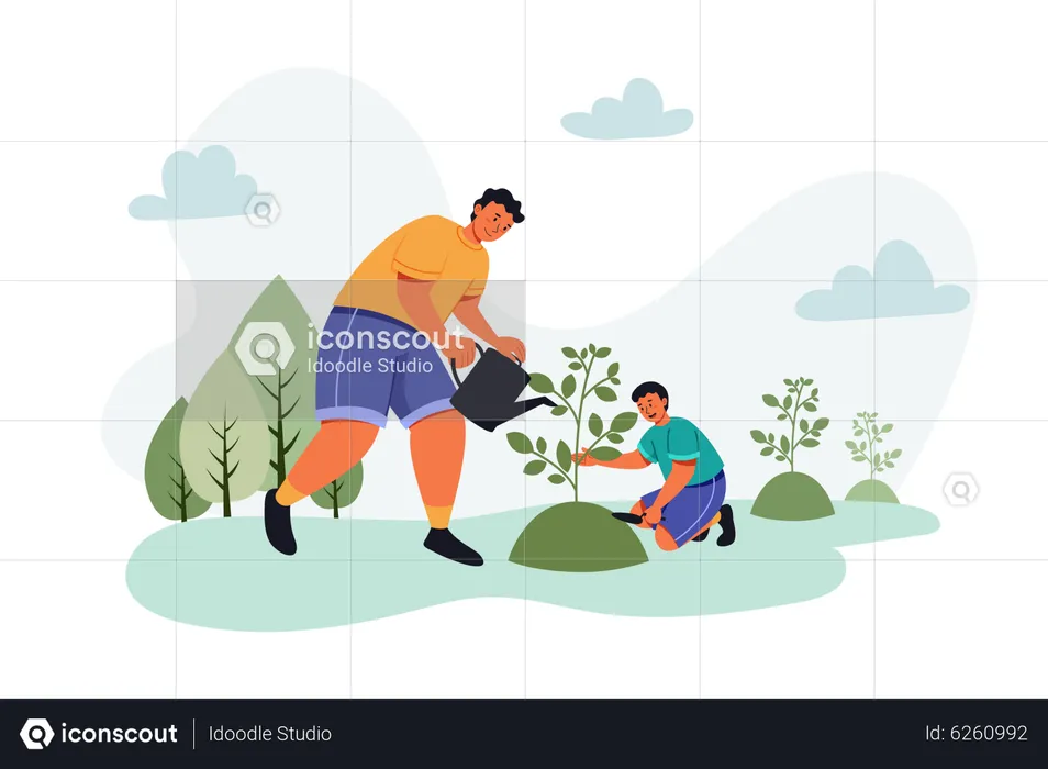 Father and son planting tree on Fathers Day  Illustration
