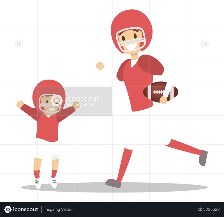 Father and son playing american football  Illustration