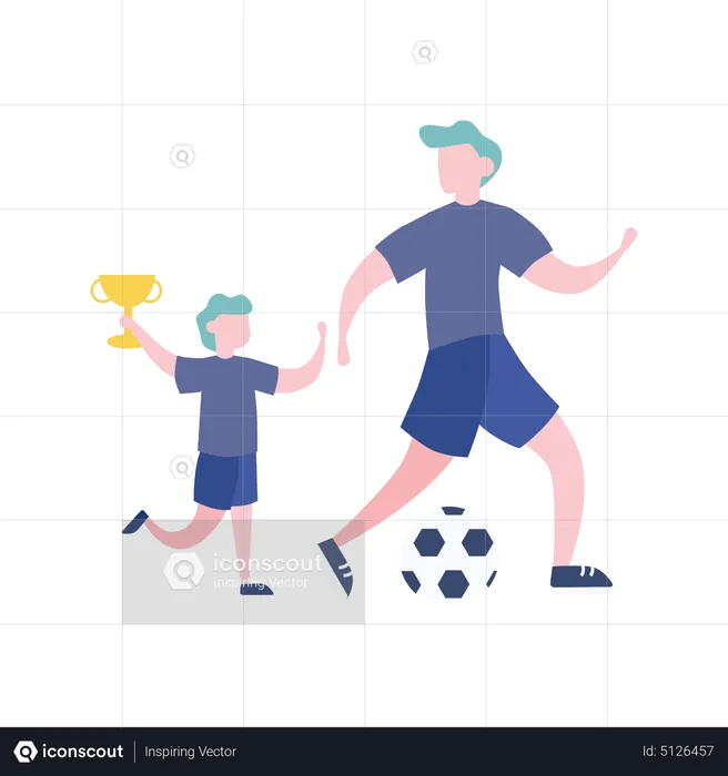 Father and son playing football  Illustration
