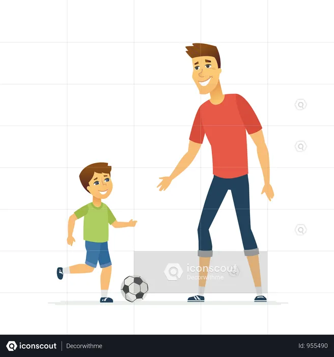 Father And Son Playing Football  Illustration