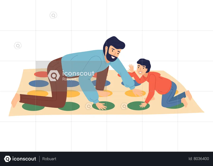 Father and son playing twister at floor  Illustration