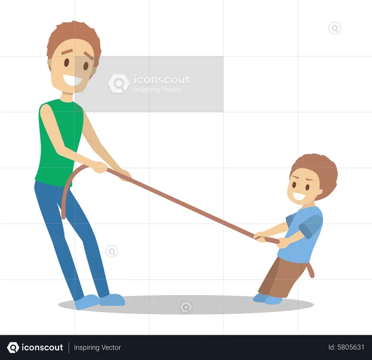 Father and son pull the rope against  Illustration
