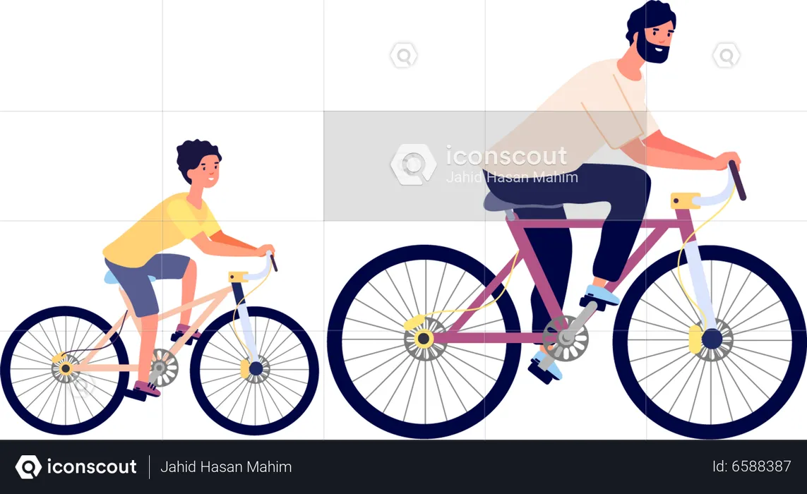 Father and son riding bicycle  Illustration