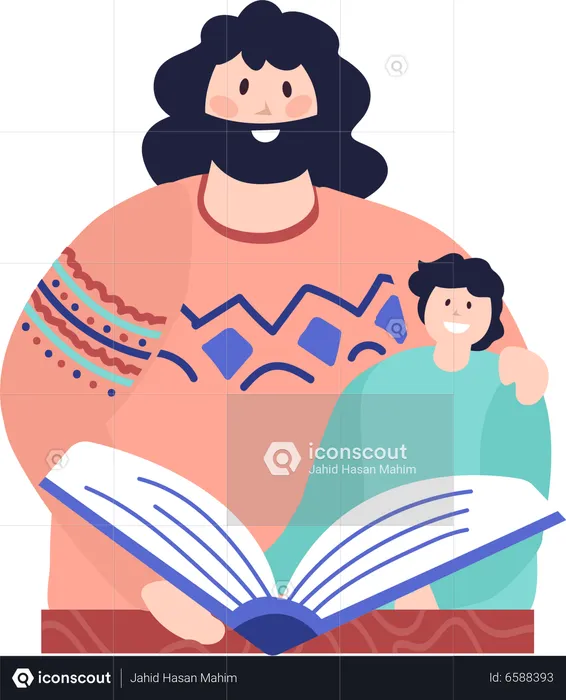 Father and son riding book  Illustration