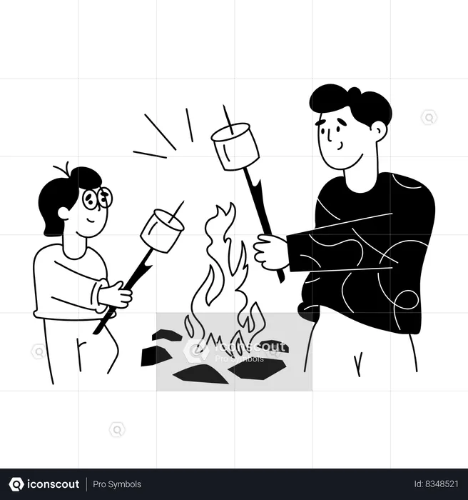 Father and son roasting marshmallows  Illustration