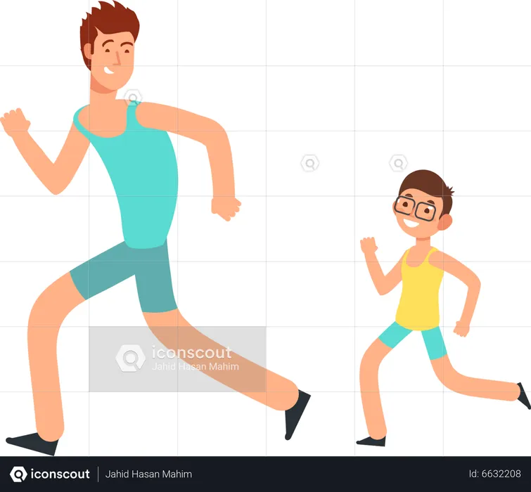 Father and son running together  Illustration