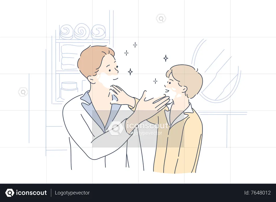 Father And Son Share Shaving Experience  Illustration