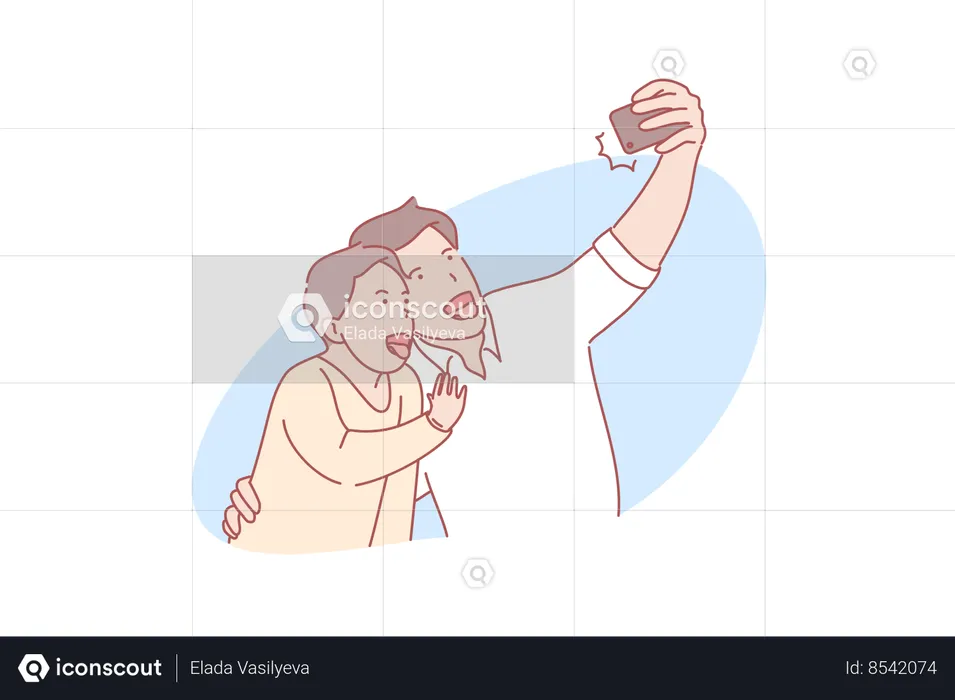 Father and son taking selfie with smile  Illustration