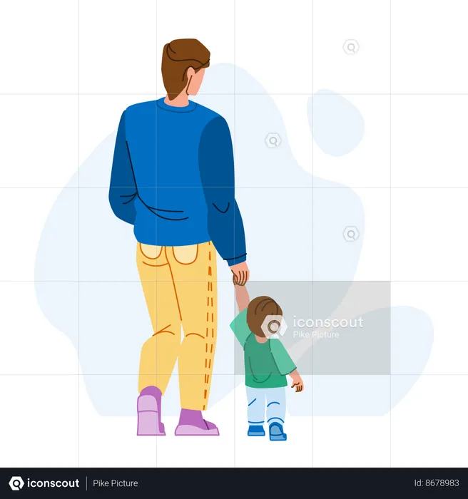 Father and son walking  Illustration