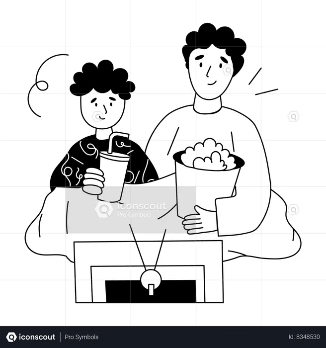 Father and Son Watching Tv  Illustration