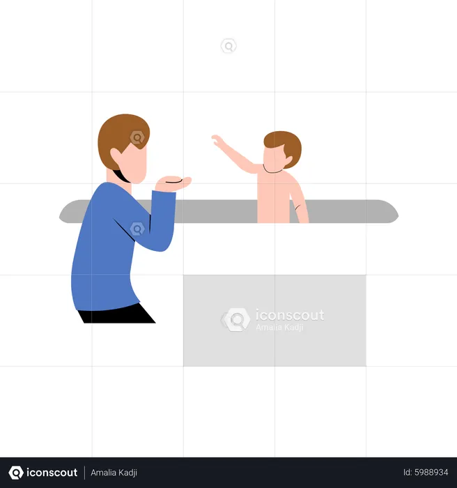 Father bathing little child in bathtub  Illustration