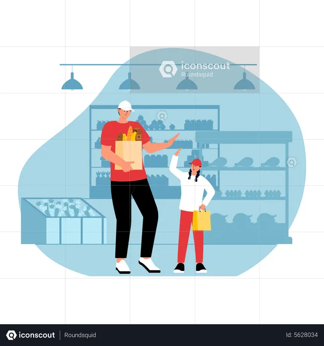 Father buying grocery with daughter  Illustration