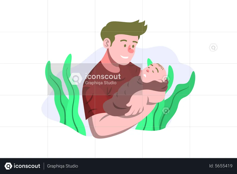Father caring newborn baby  Illustration