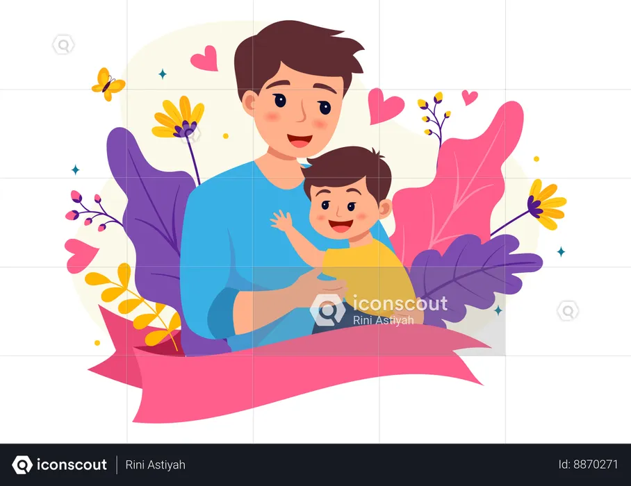 Father carrying son  Illustration