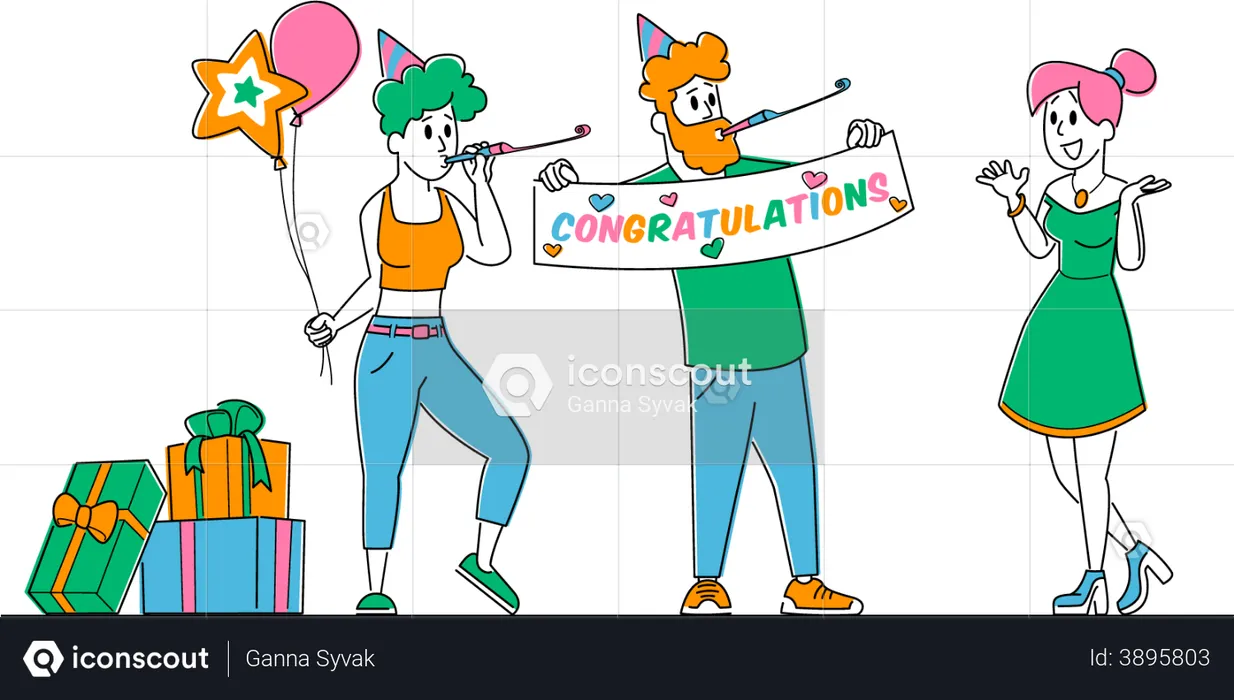Father celebrating daughter's birthday  Illustration