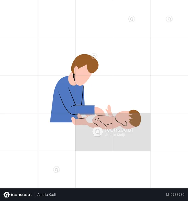 Father changing clothes of baby  Illustration