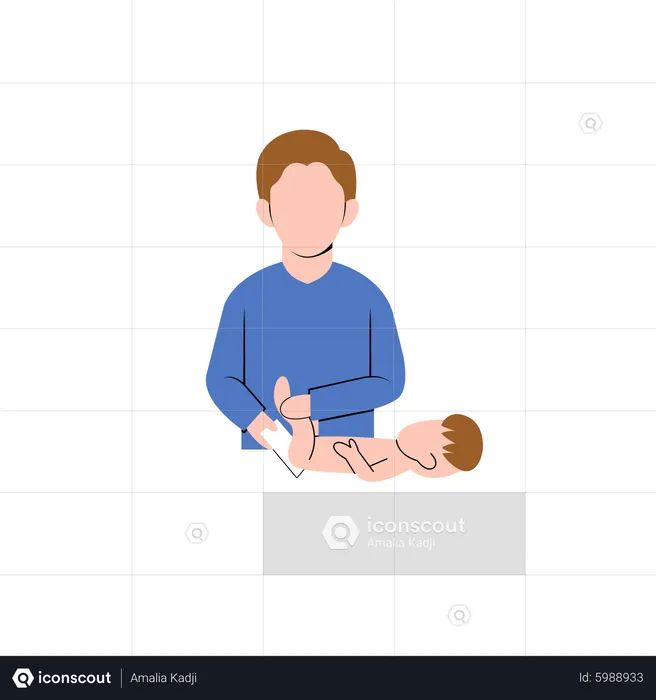 Father changing diaper of baby  Illustration