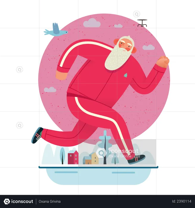 Father Christmas jogging in park  Illustration