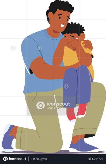Father consoles his crying son  Illustration