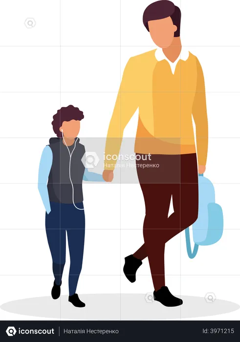 Father dropping his son to school  Illustration