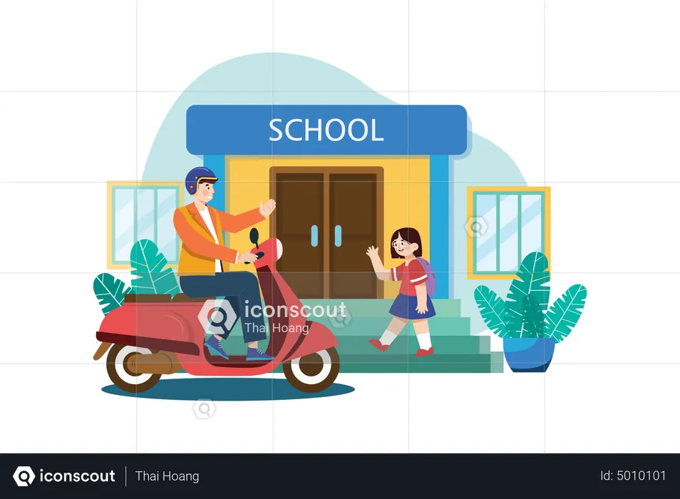Father dropping off daughter at school  Illustration
