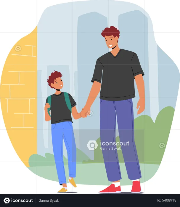 Father dropping off son to school  Illustration